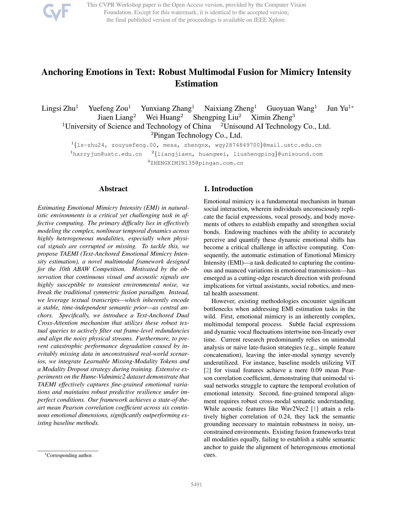 Page 1 of the official paper: Anchoring Emotions in Text: Robust Multimodal Fusion for Mimicry Intensity Estimation
