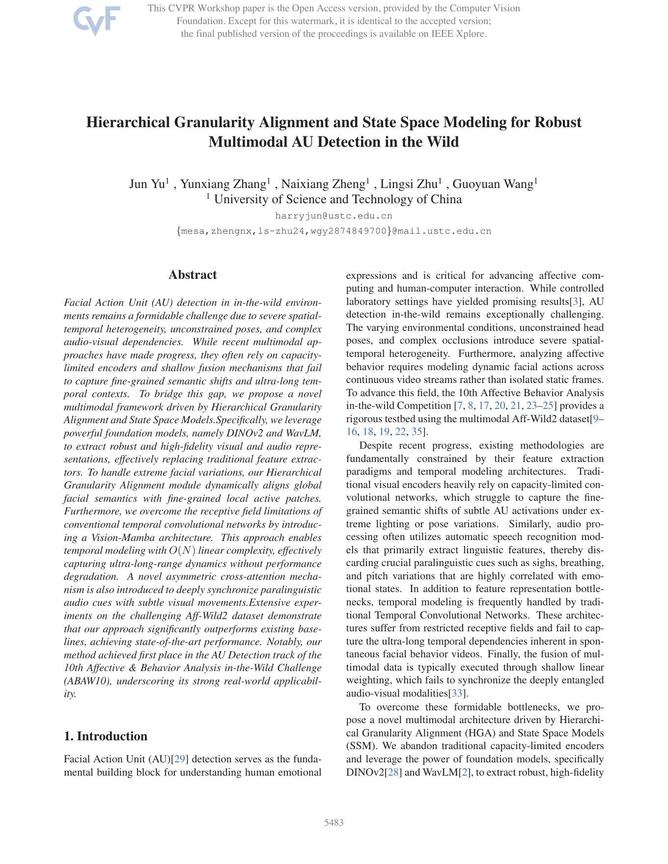Page 1 of the official paper: Hierarchical Granularity Alignment and State Space Modeling for Robust Multimodal AU Detection in the Wild